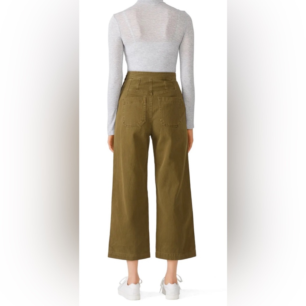 FREE PEOPLE Green Clean Mod Utility Button Up Boho Crop‎ Pants Size 2 - Picture 3 of 7